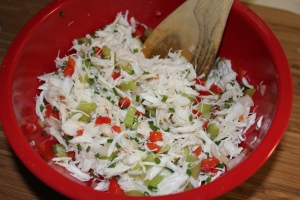 Add celery, red pepper, etc. to crab